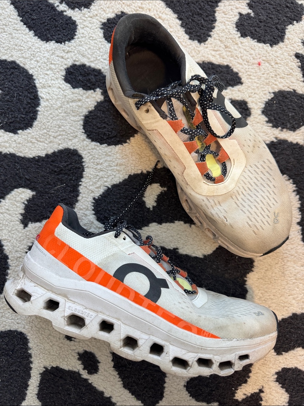 On Running Cloudmonster white and BlackSneakers with Orange Accents size 9.5